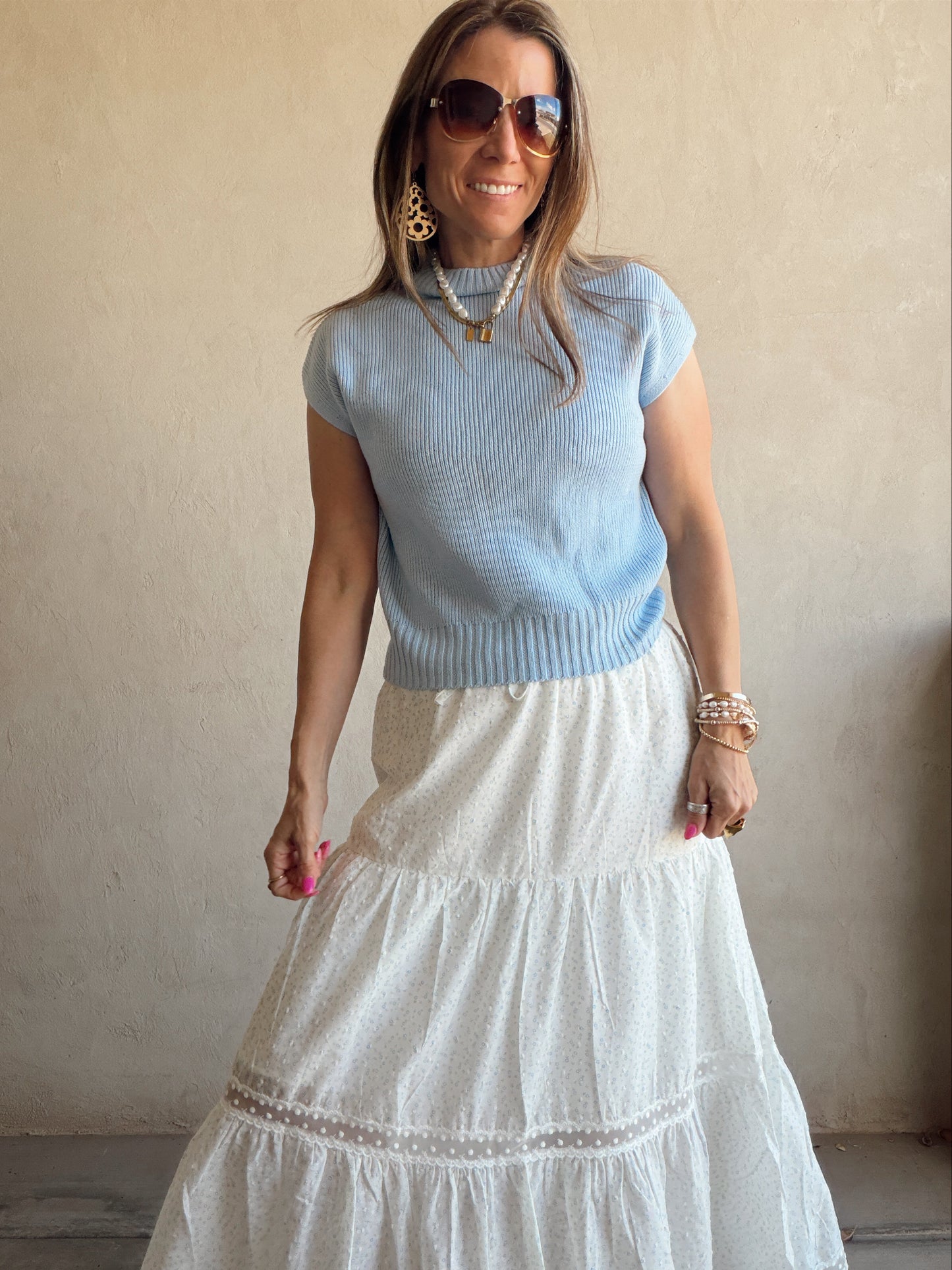 Angie Mock Neck Top in Light Blue