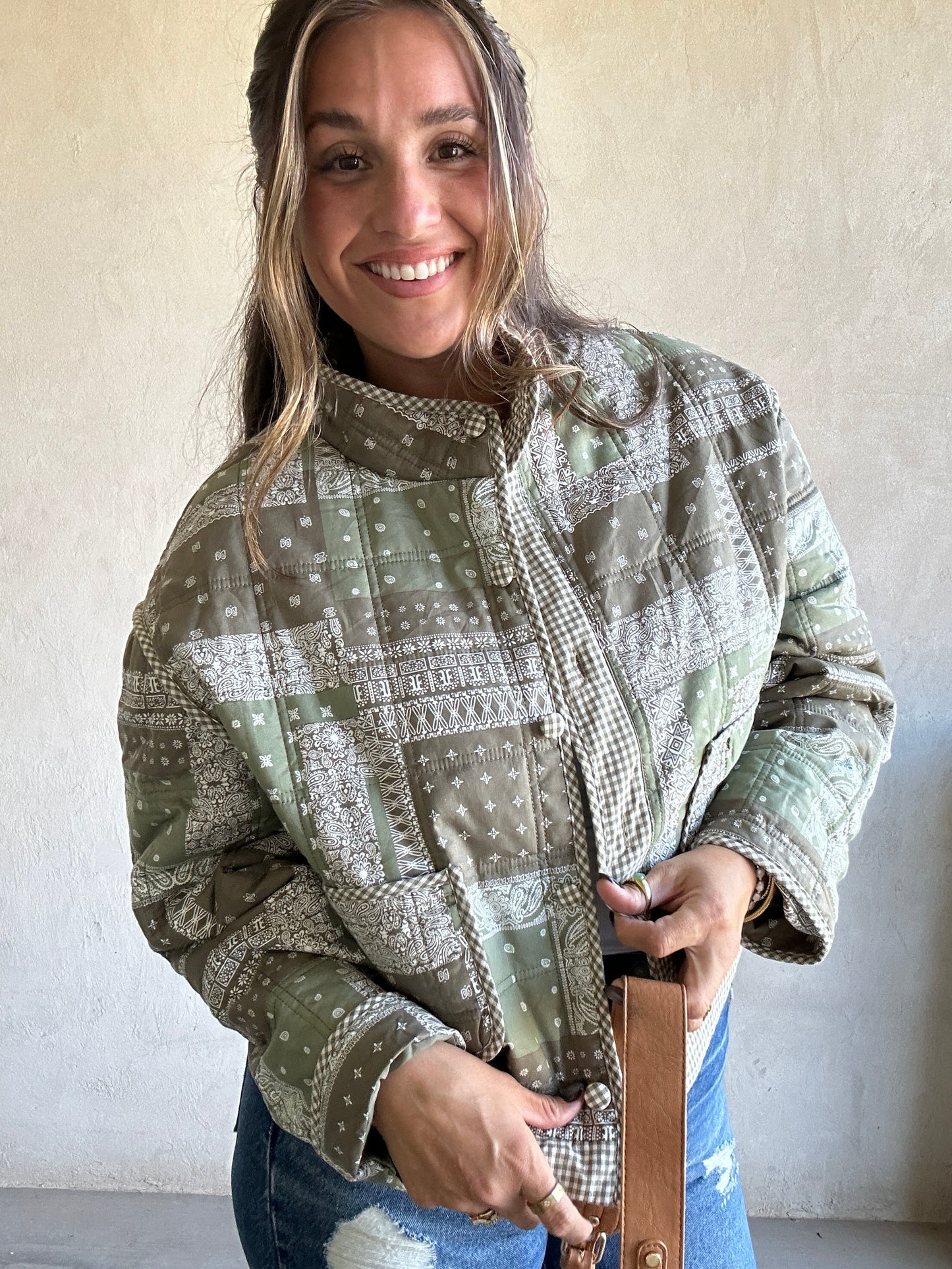 Brylee Quilted Bandana Jacket in Green