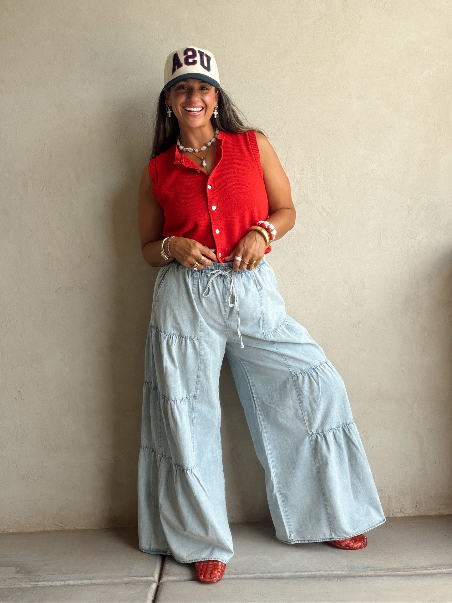 Tyra Tiered Pants in Light Wash