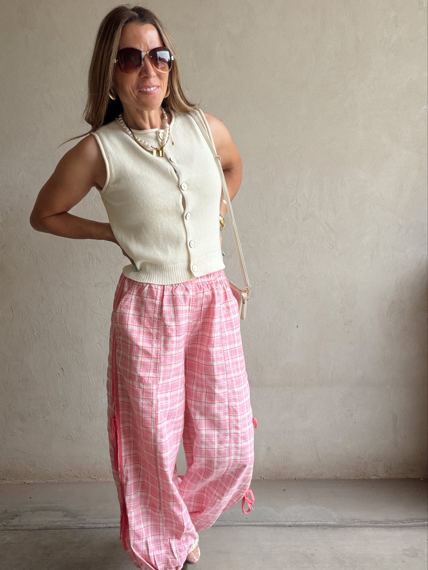 Christine Parachute Pants in Pink Plaid