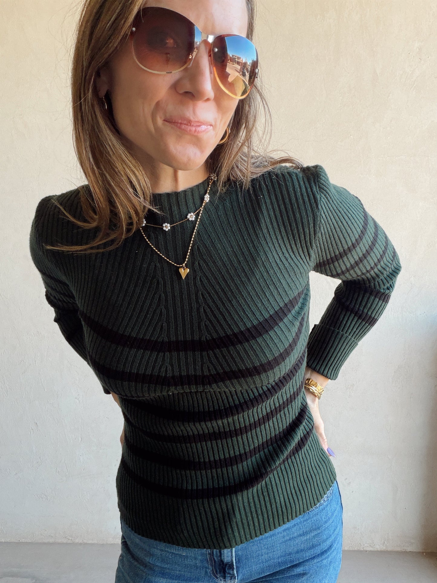 Laynie Ribbed Top in Green & Black