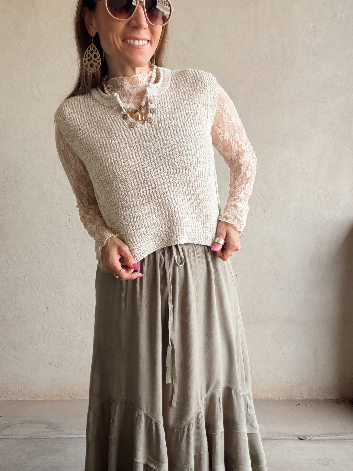 Candace V-Neck Top in Oatmeal