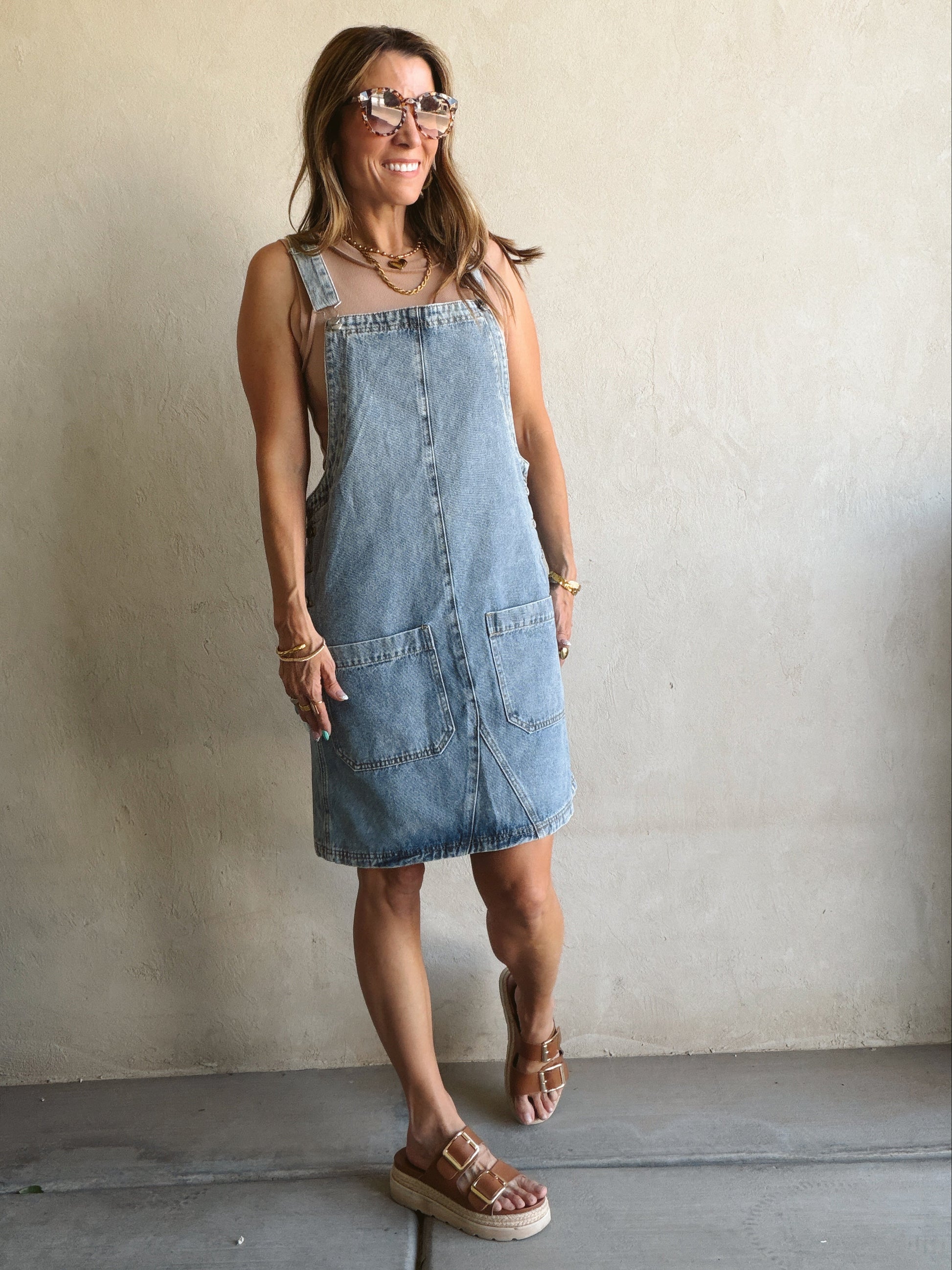 Angie Overall Dress in Medium Wash Denim