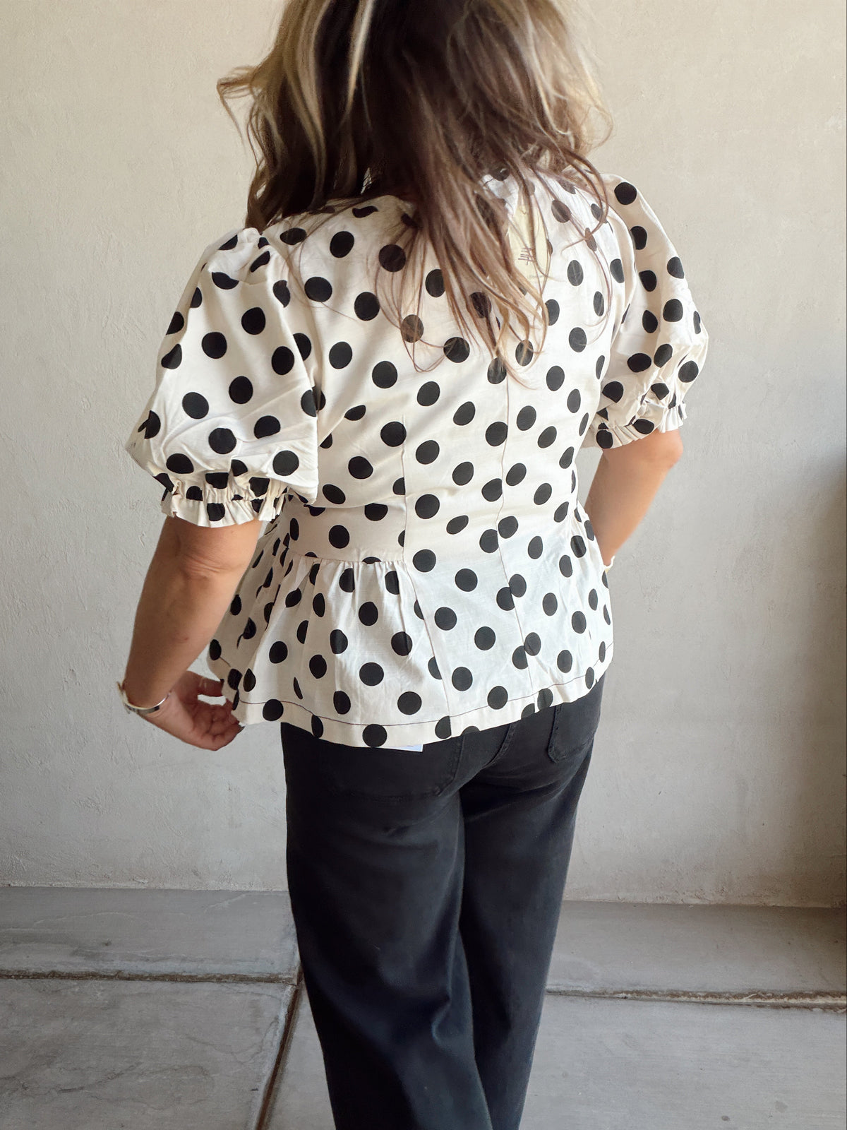 Barb Polka Dot top in Natural & Black