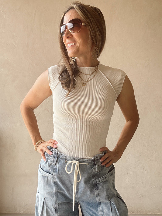 Erin Ribbed Top in Oatmeal