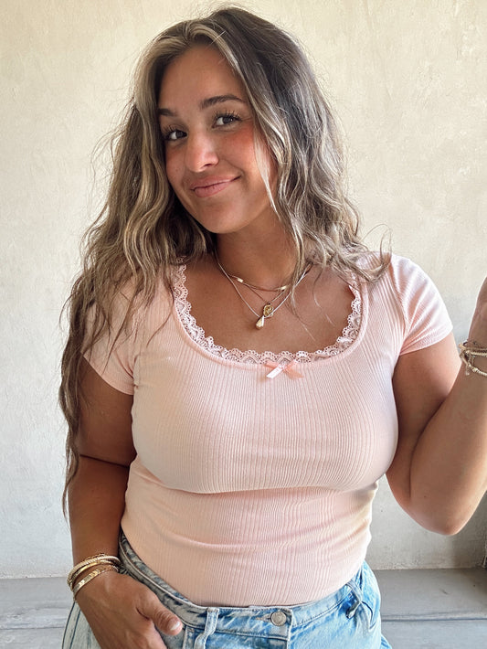 Libbie Lace Top in Pink