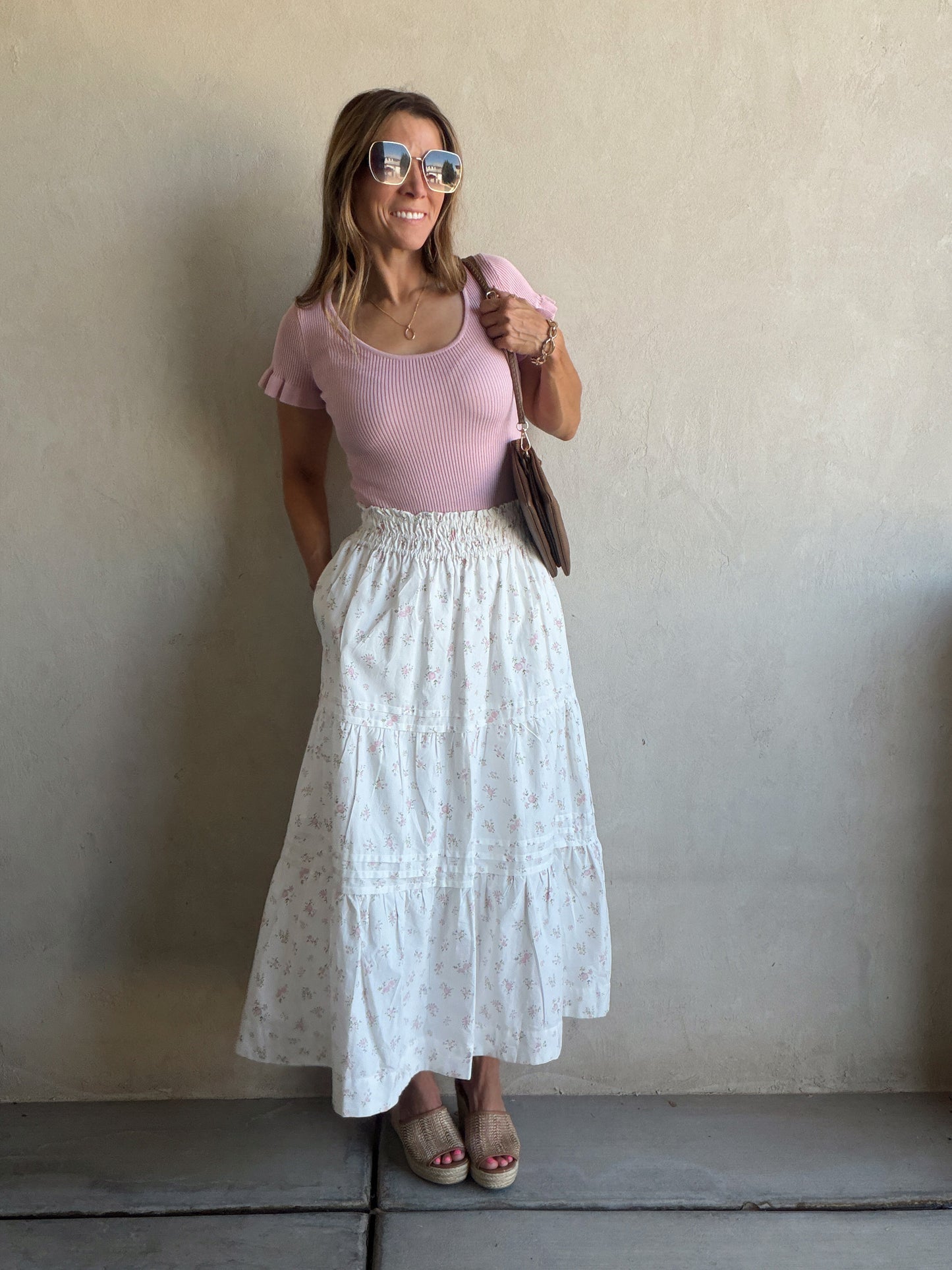 Kynlee Skirt in White & Pink & Green Floral