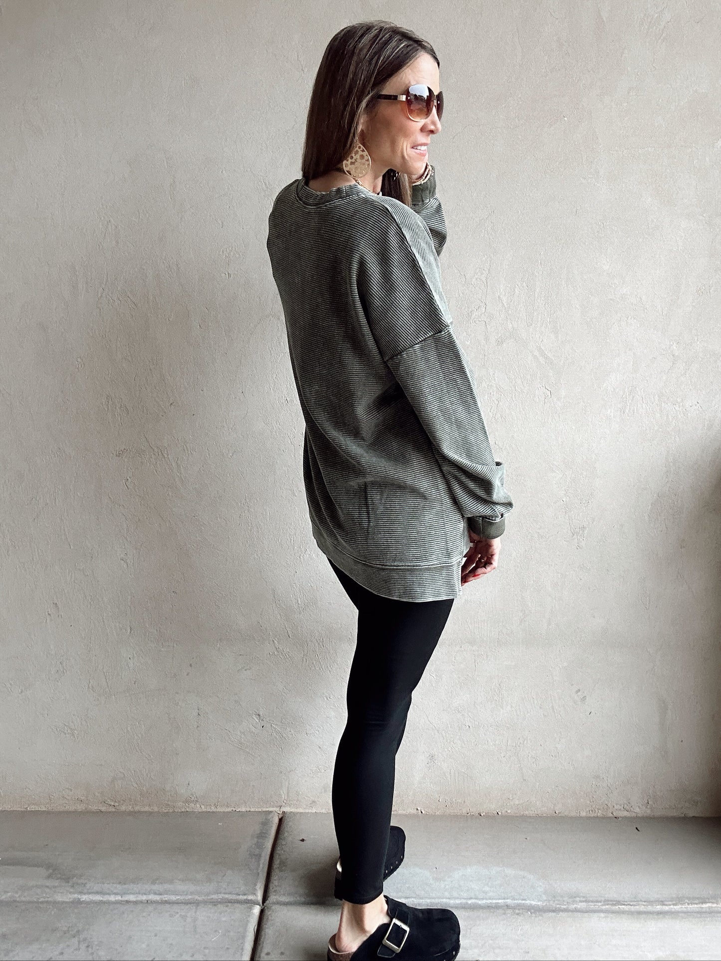 Dallas Double Ribbed Pullover in Army Green