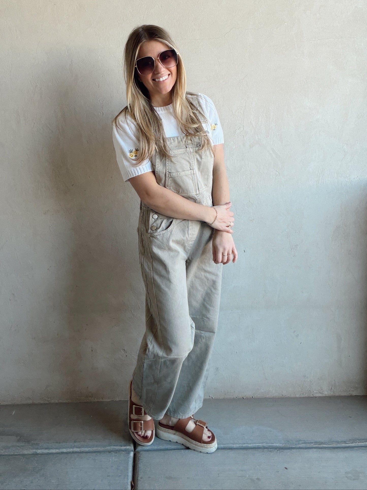 Tallie Barrel Overalls in Stone