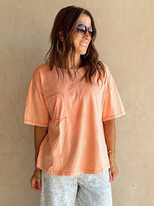 Millie Mineral Wash Top in Peach