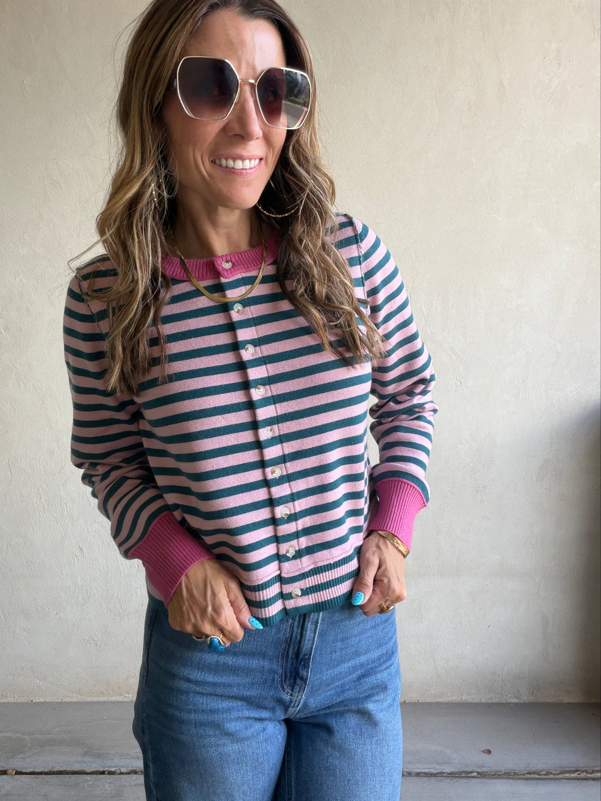 Courtney Striped Cardigan in Mauve