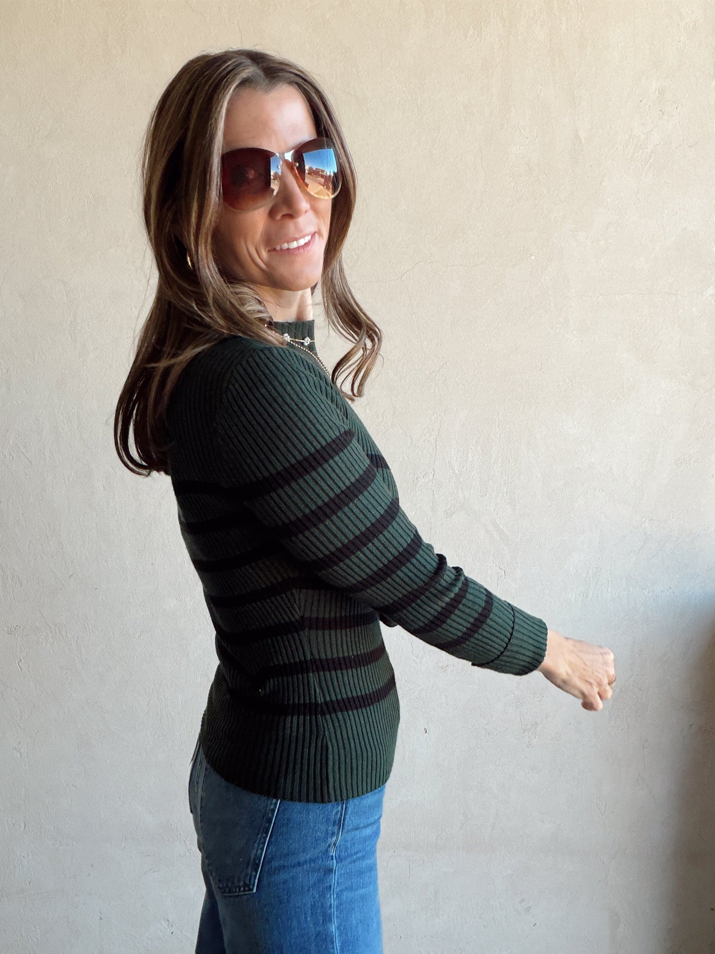 Laynie Ribbed Top in Green & Black