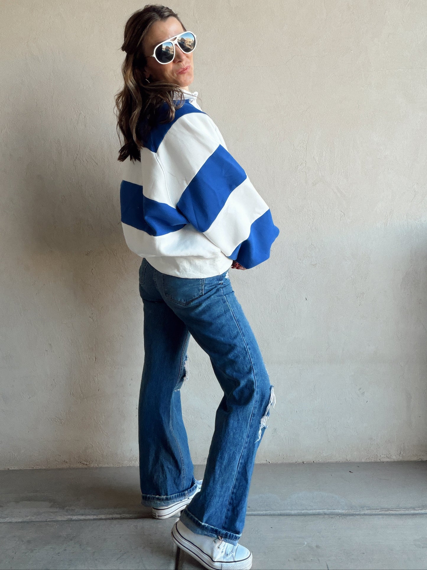 Kaylani Sweatshirt in Blue & Ivory