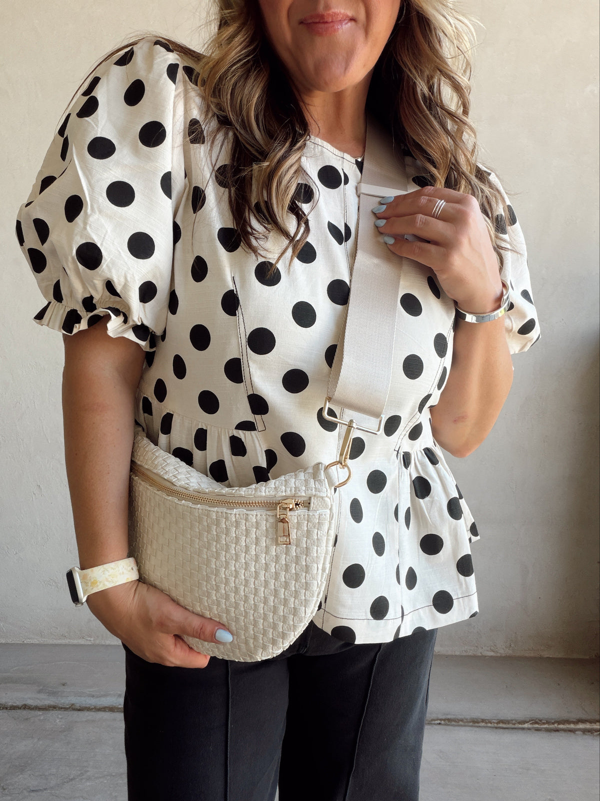 Barb Polka Dot top in Natural & Black