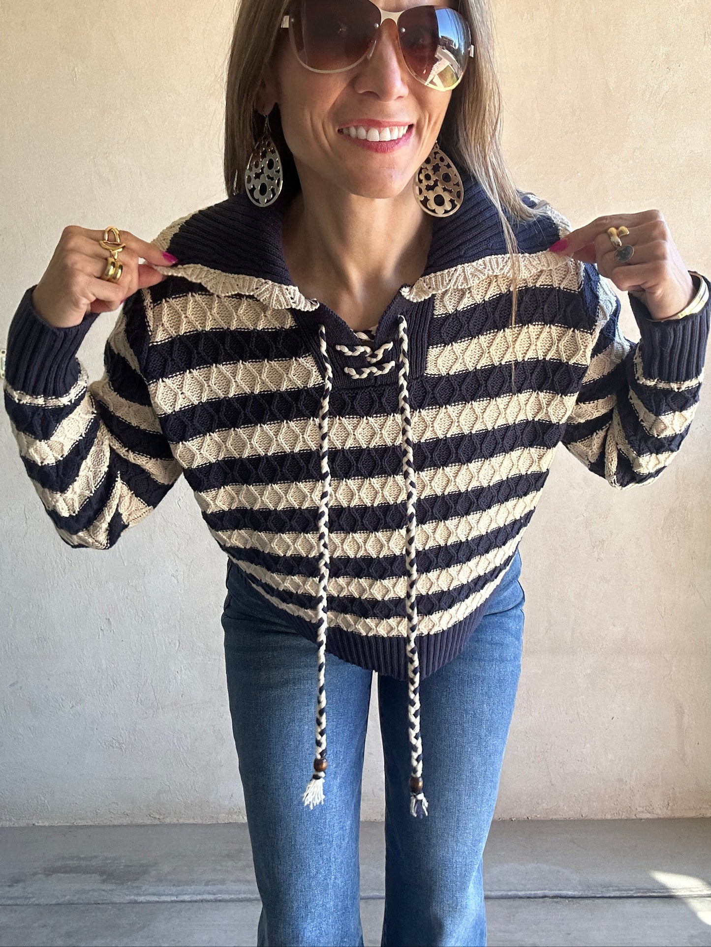 Harper Sweater in Navy & Oatmeal