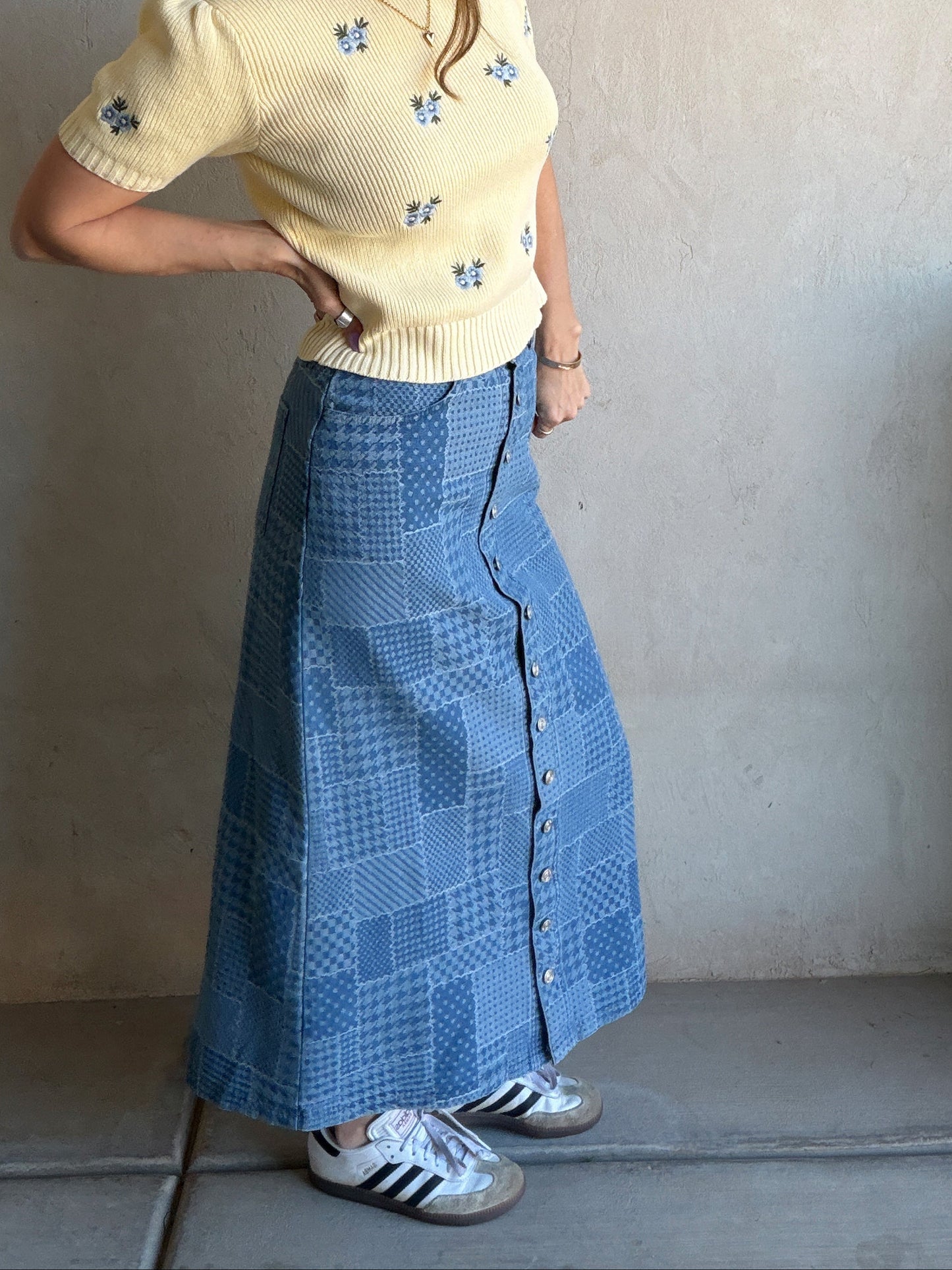 Nicoletta Patchwork Denim Skirt