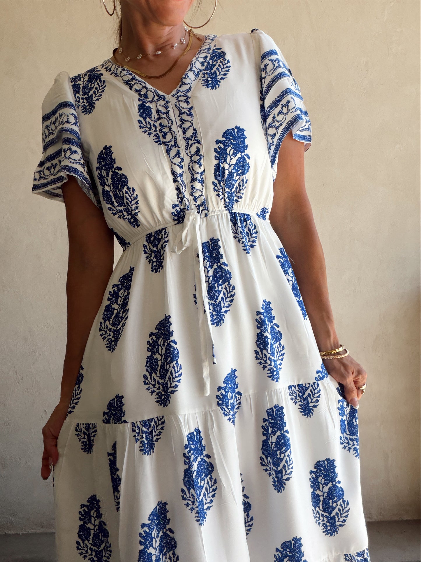 Erin Dress in Royal Blue & White