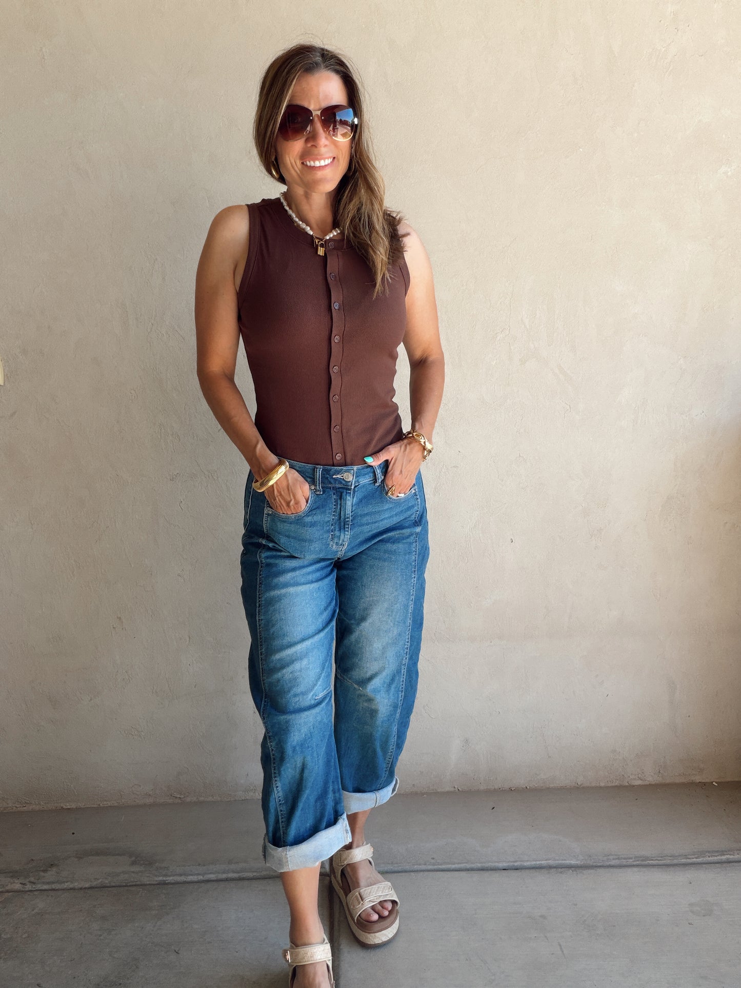 Whitney Ribbed Sleeveless Tank in Chocolate