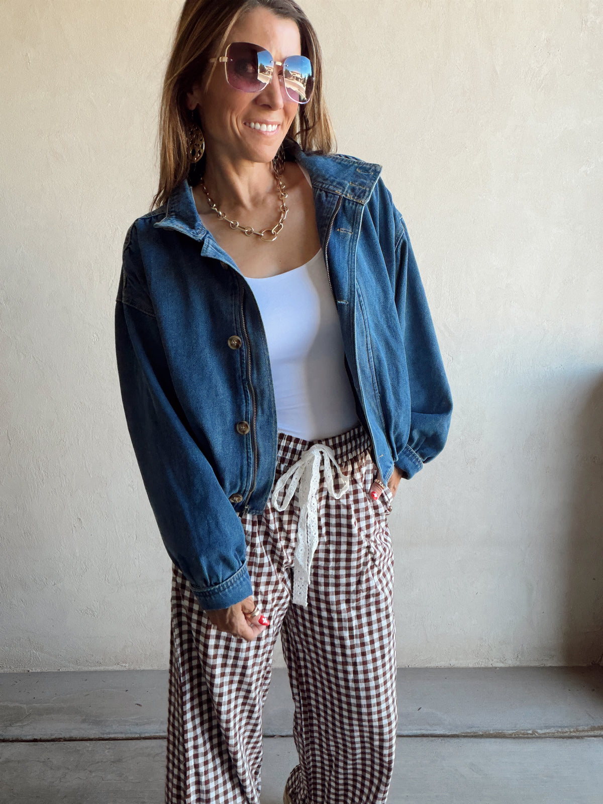 Heather Bomber Jacket in Medium Wash Denim