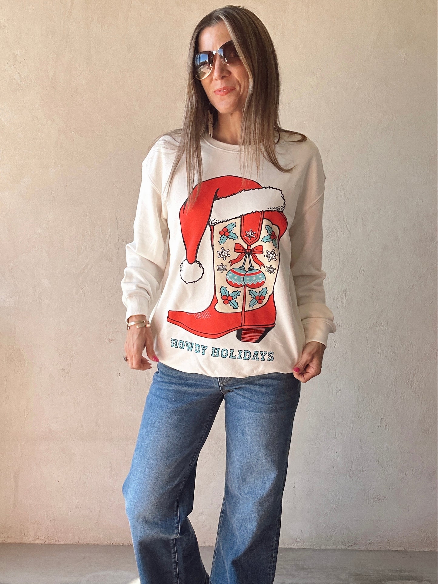 Howdy Holidays Sweatshirt in Cream