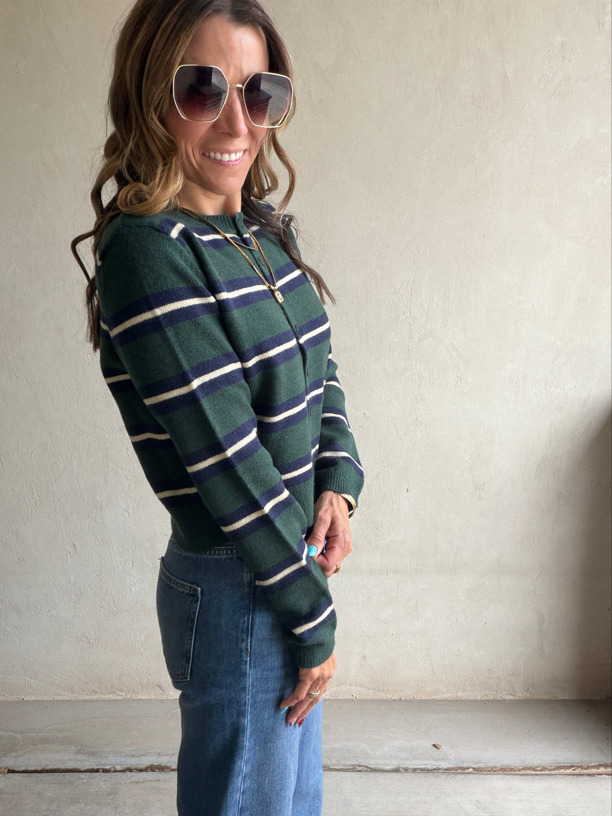 Kimberly Striped Sweater in Hunter Green