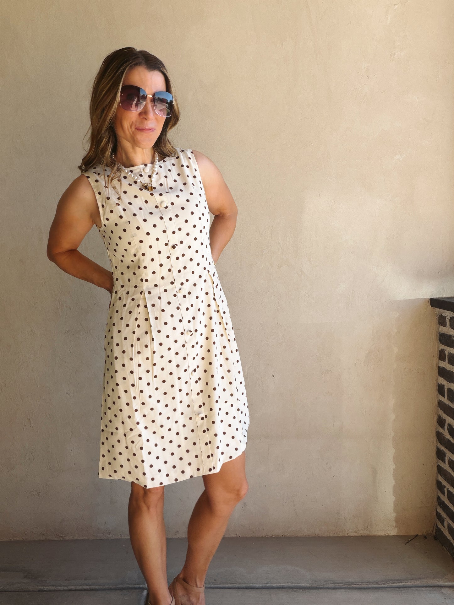 Keelee Polka Dot Dress in Cream & Brown