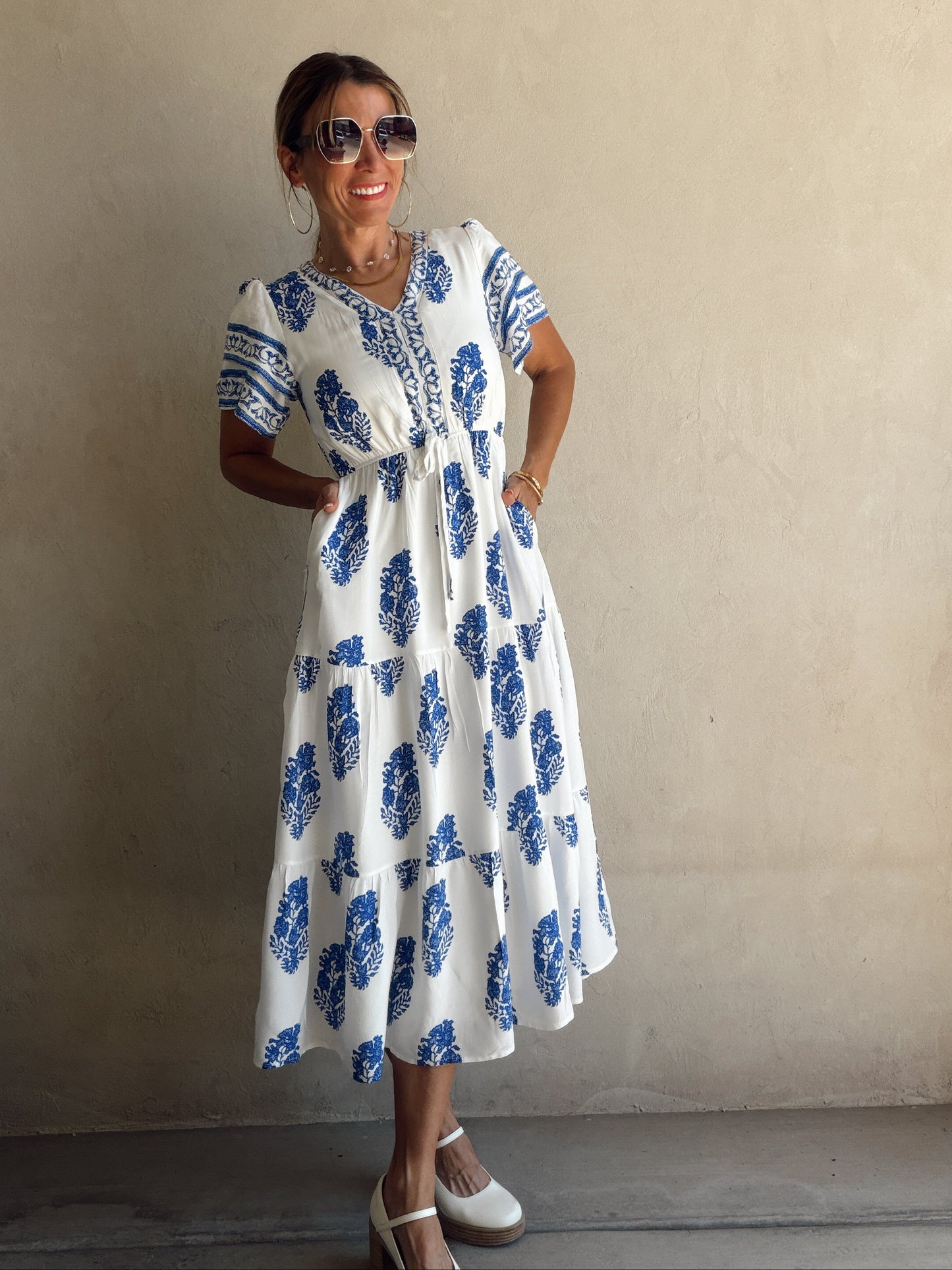 Erin Dress in Royal Blue & White