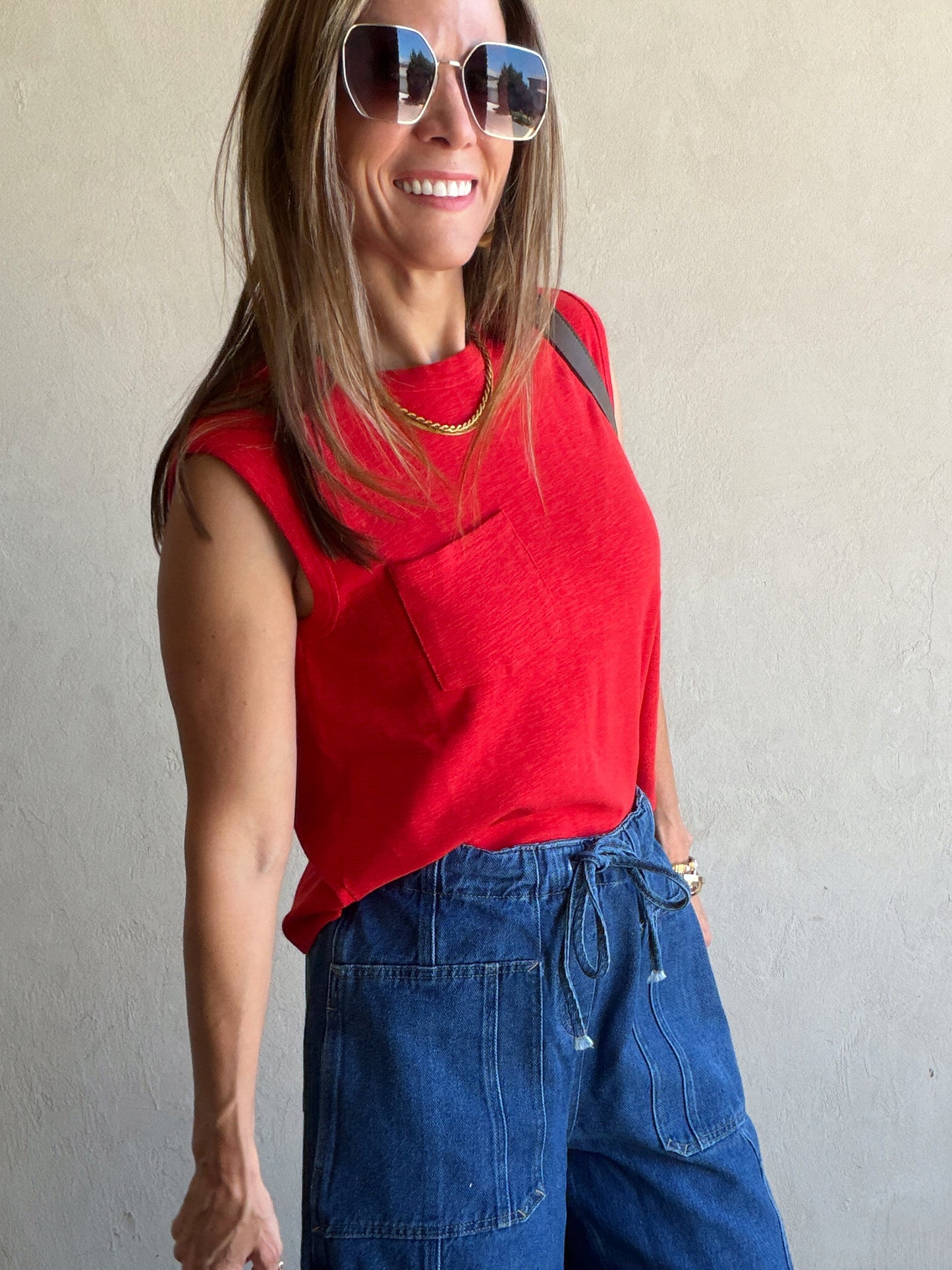 Wren Sleeveless Tank in Red