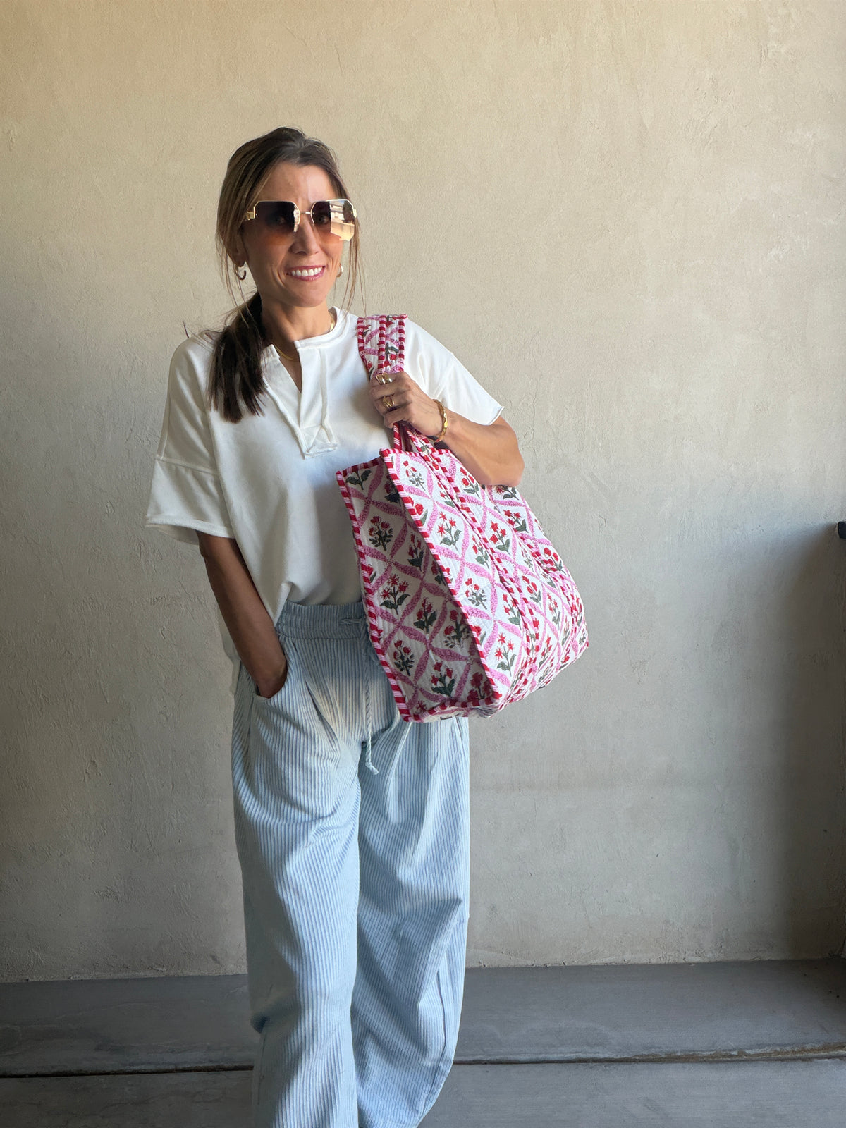 Mindee Quilted Bag – Pink & Green Floral
