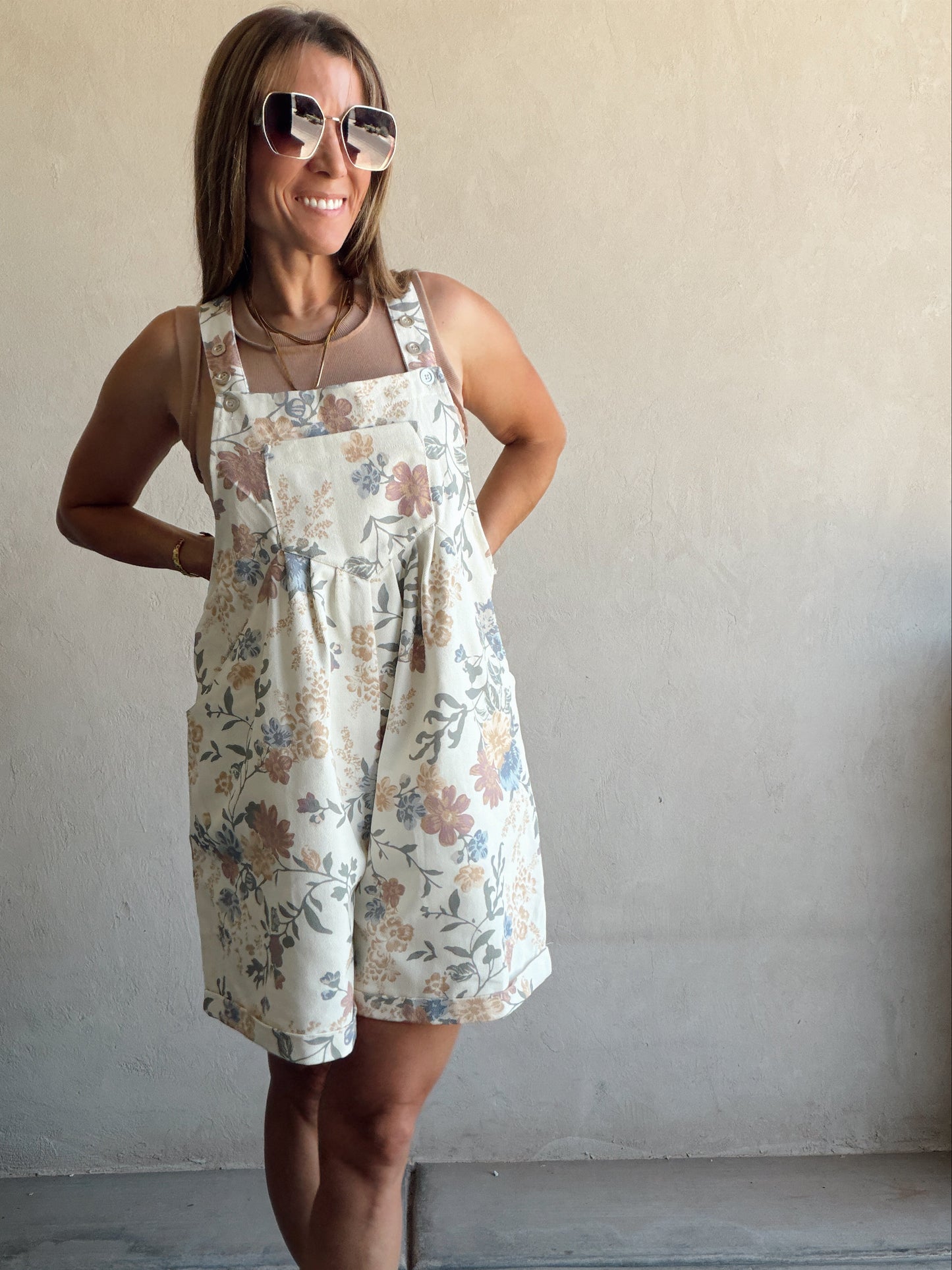 Olivia Overalls in Cream Floral
