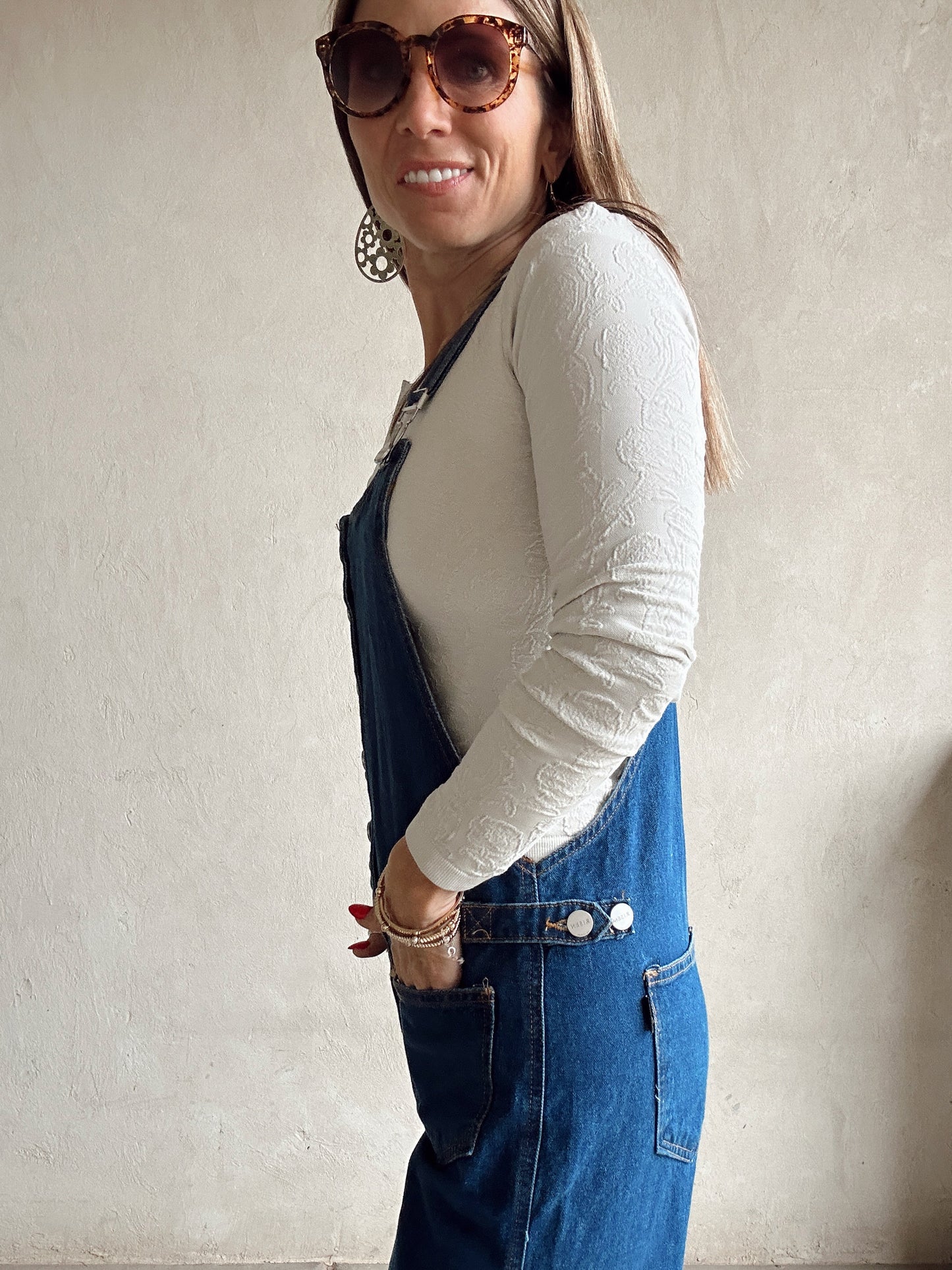 Kitney Button Down Overalls in Dark Wash