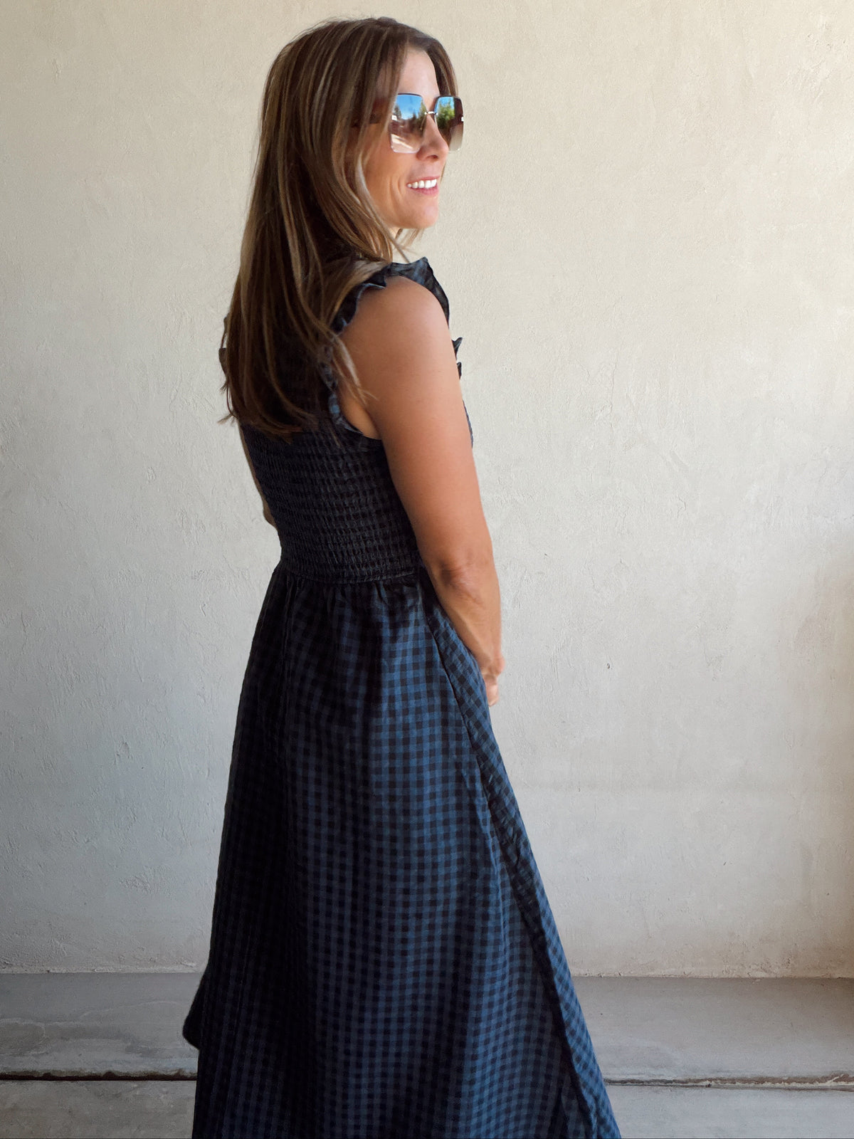 Karina Dress in Navy & Black Gingham - Ships October 13th