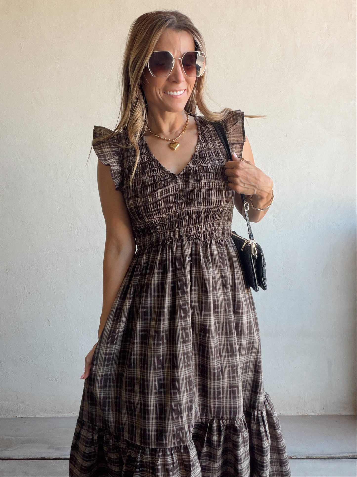 Kenna Dress in Chocolate & Black Plaid