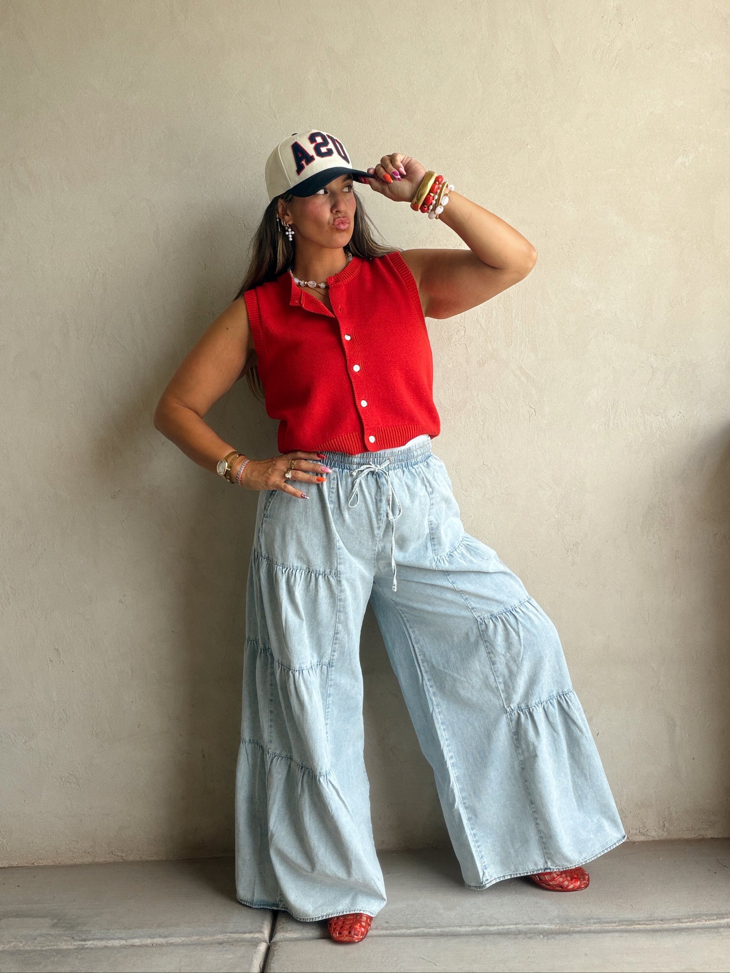 Tyra Tiered Pants in Light Wash