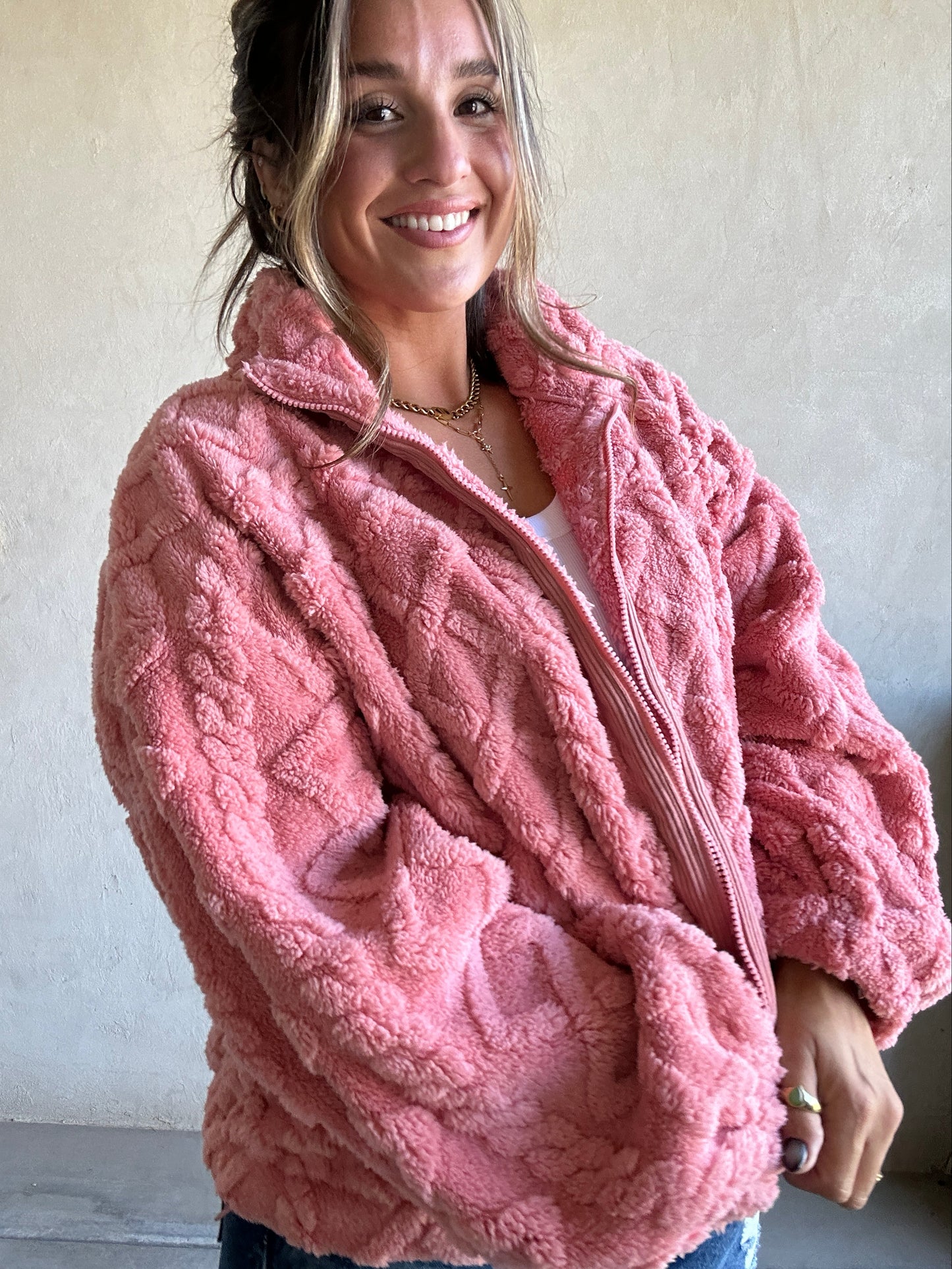 Quinn Sherpa Jacket in Pink