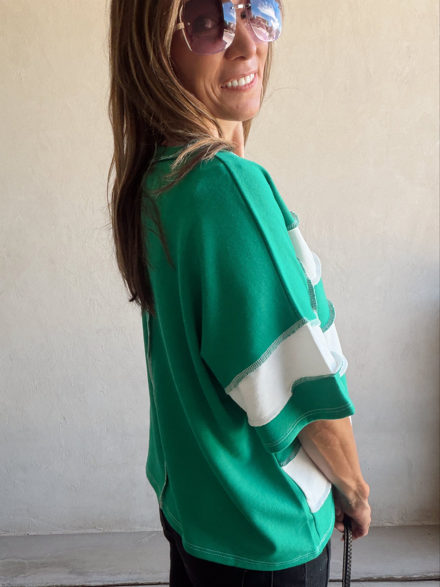 Sienna Striped Tee in Green & White