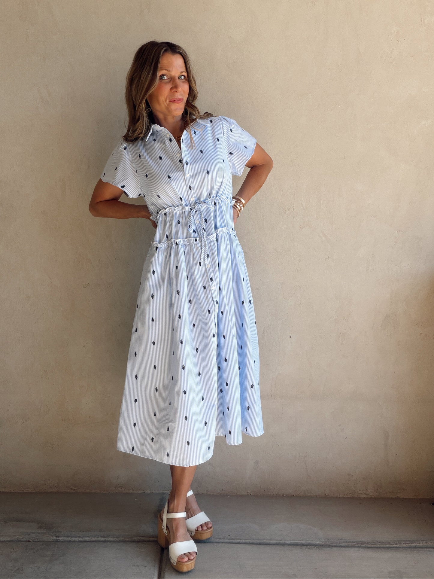 Leila Striped Dress in Blue & White