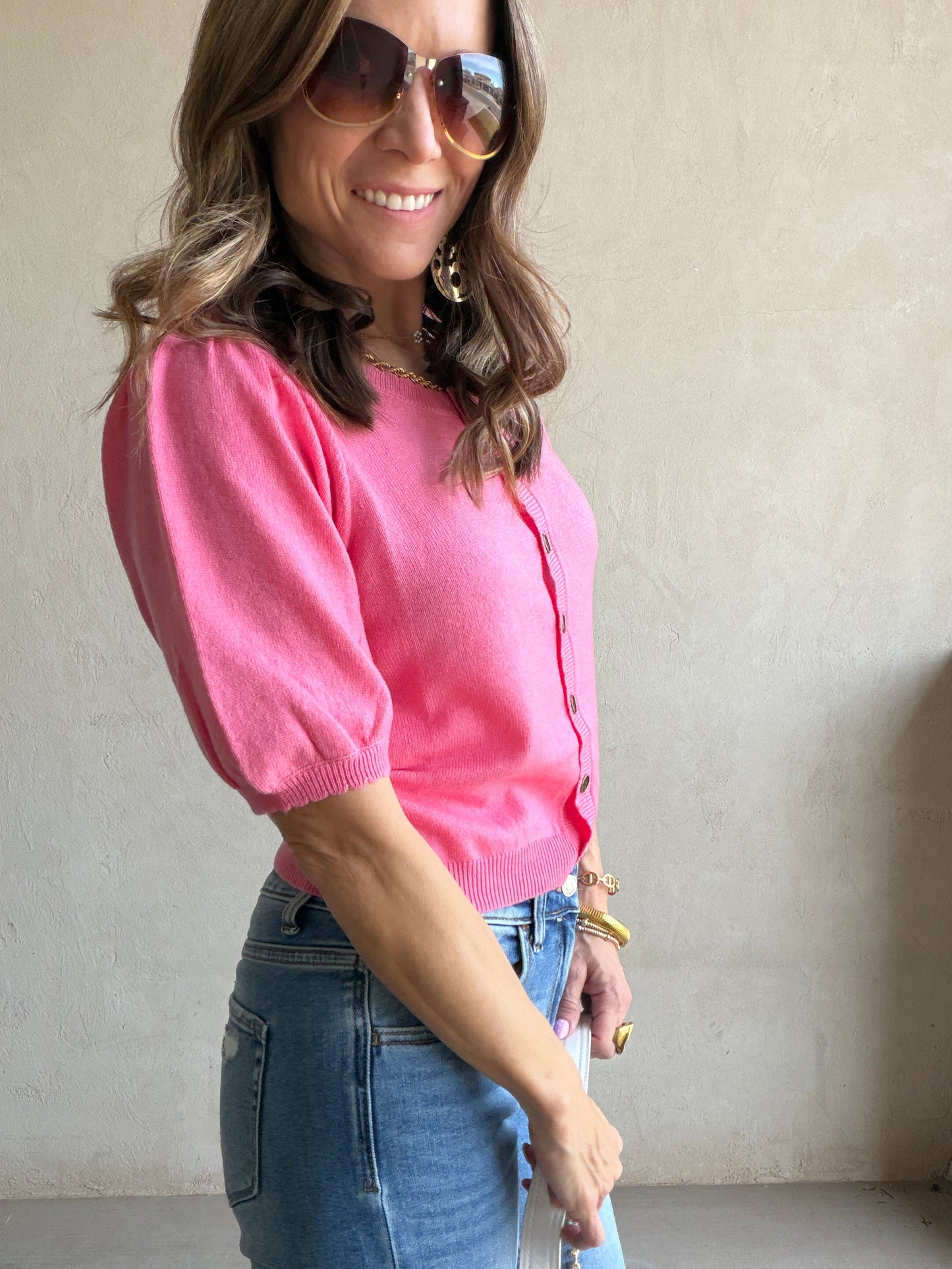 Emmie Button Down Sweater in Pink