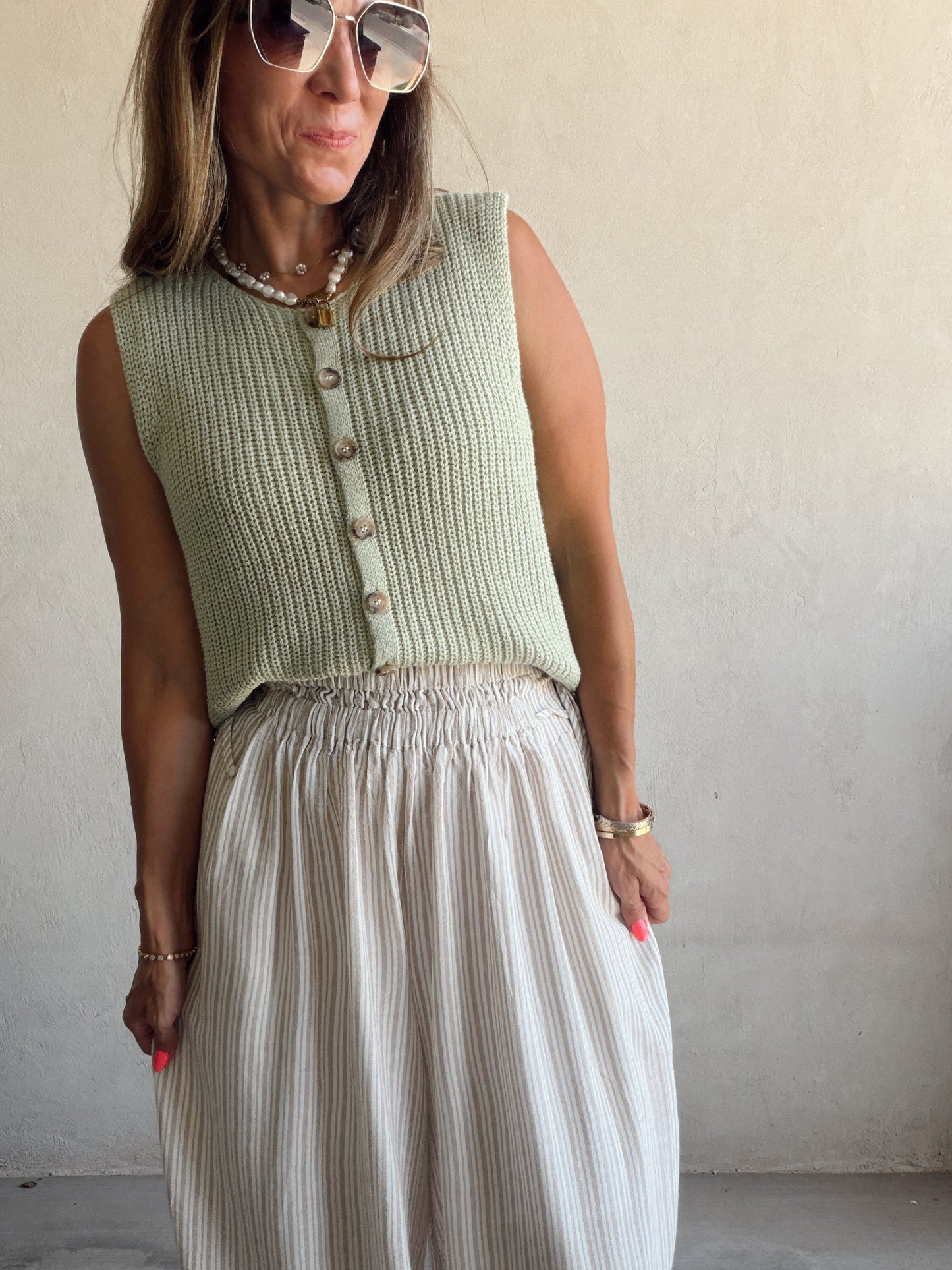 Sherry Striped Parachute Pants in Mocha & Ivory