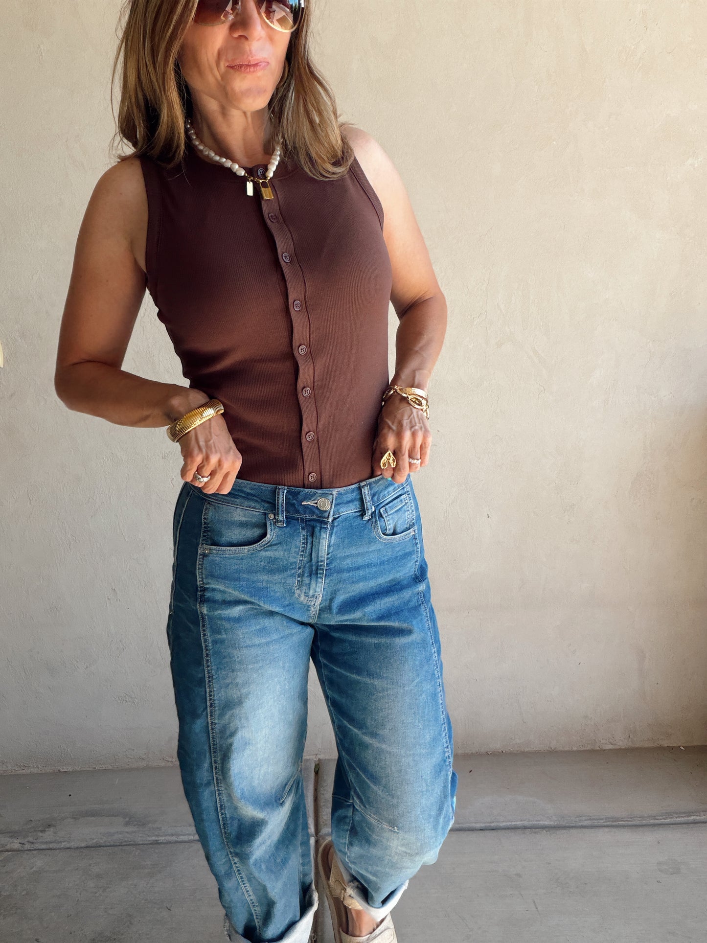 Whitney Ribbed Sleeveless Tank in Chocolate