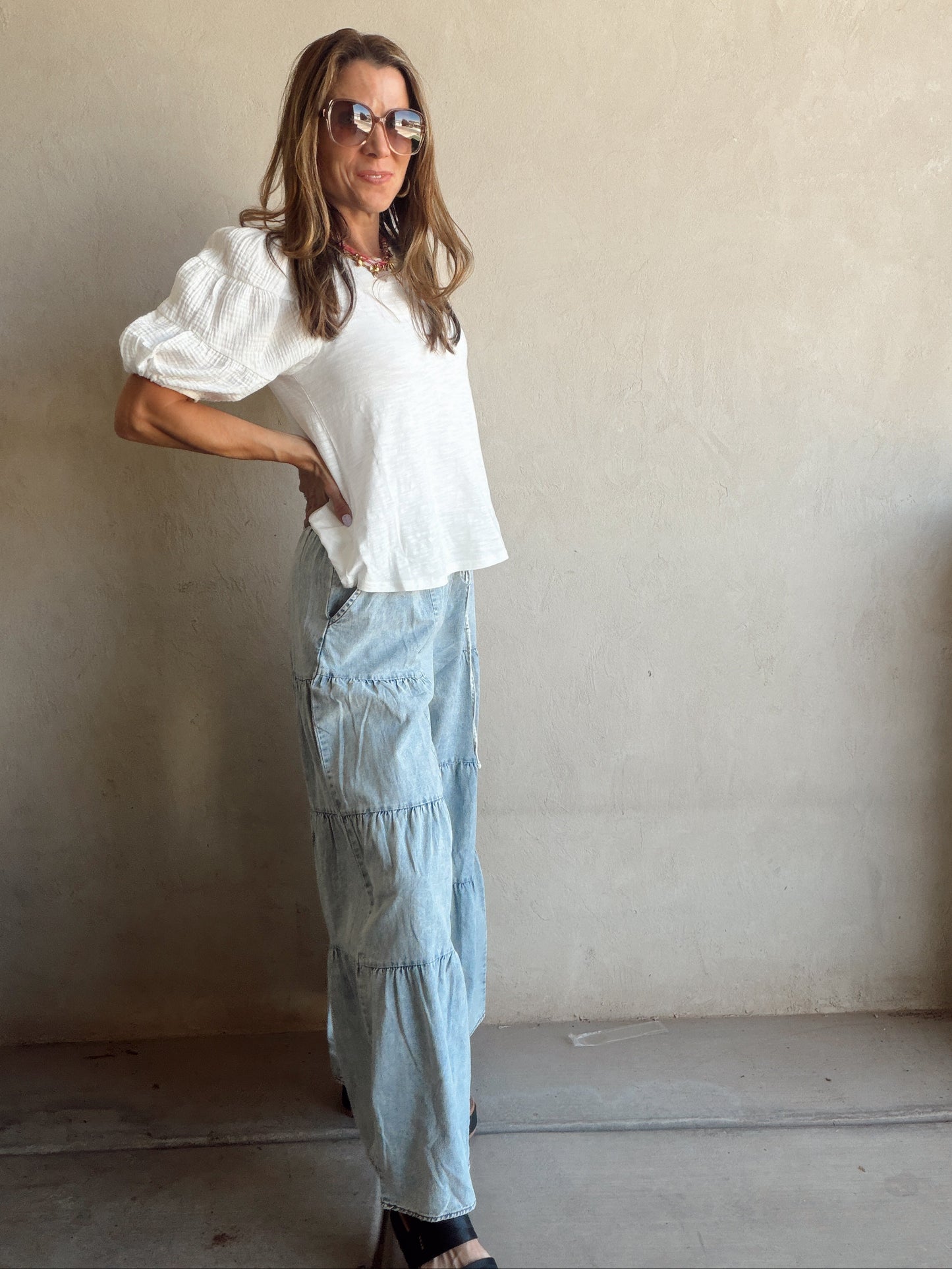 Jenny Gauze Sleeve Top in White