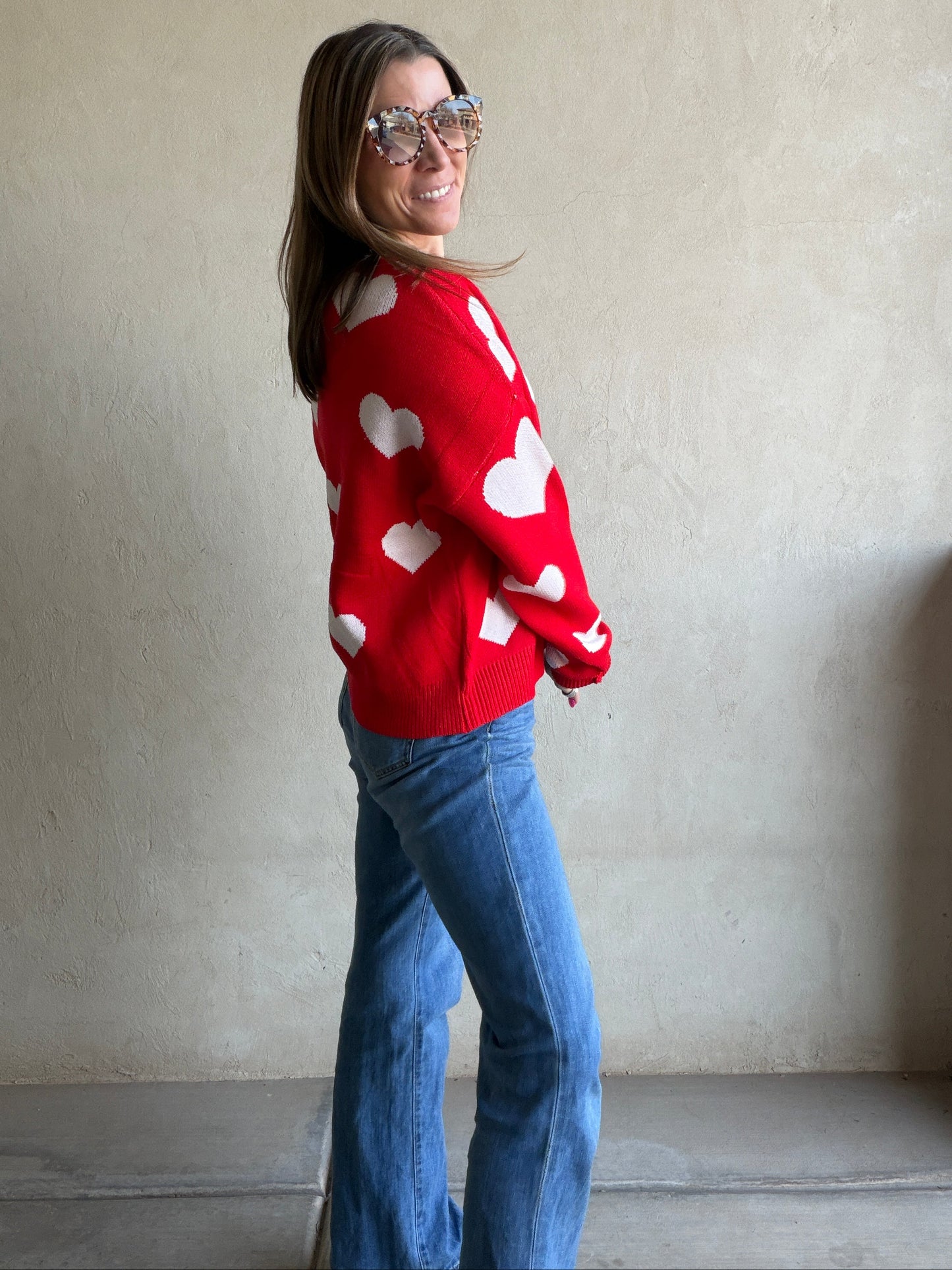 Marie Heart Sweater in Red & White