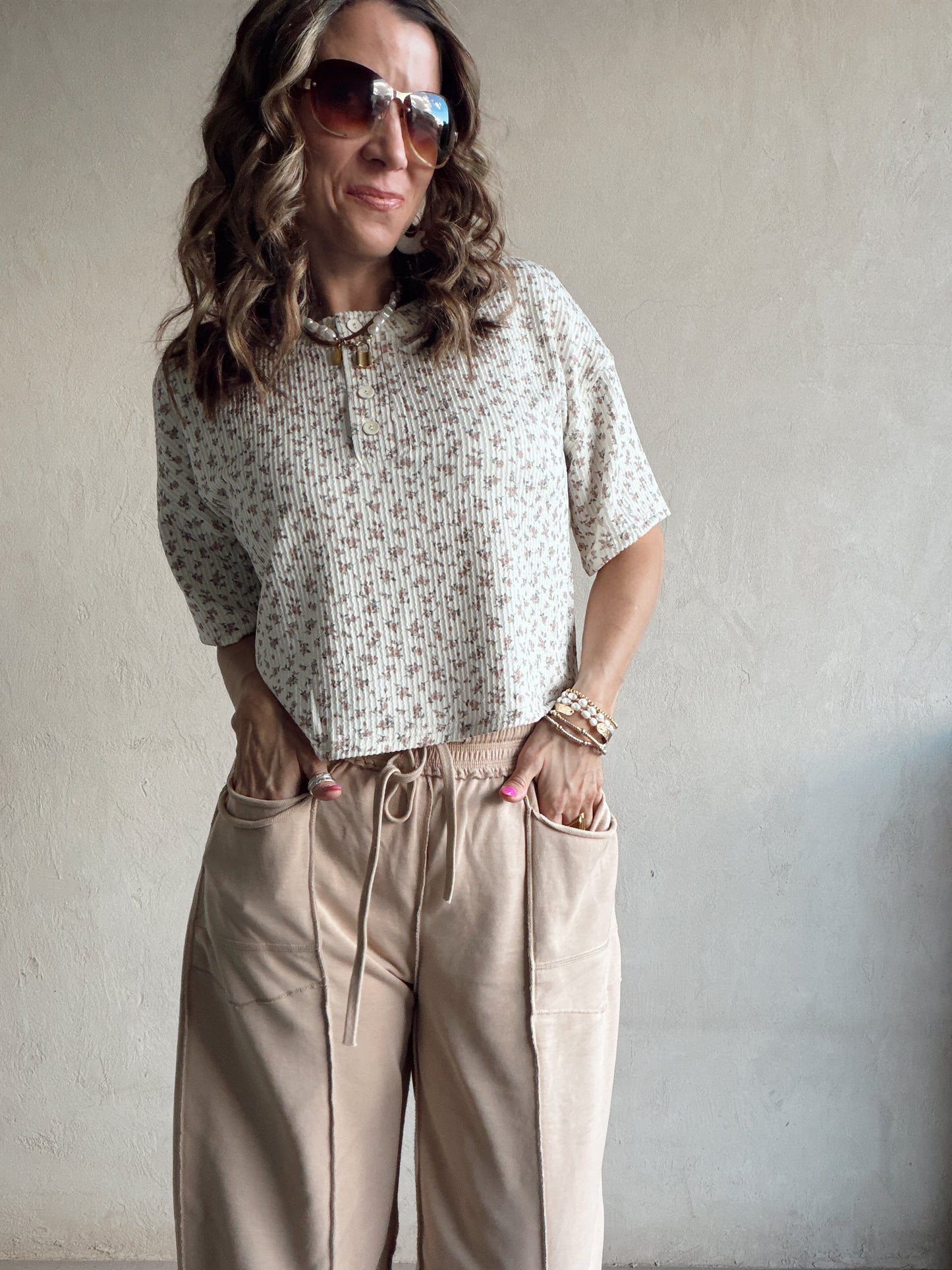 Luca Top in Tan & Mauve Floral