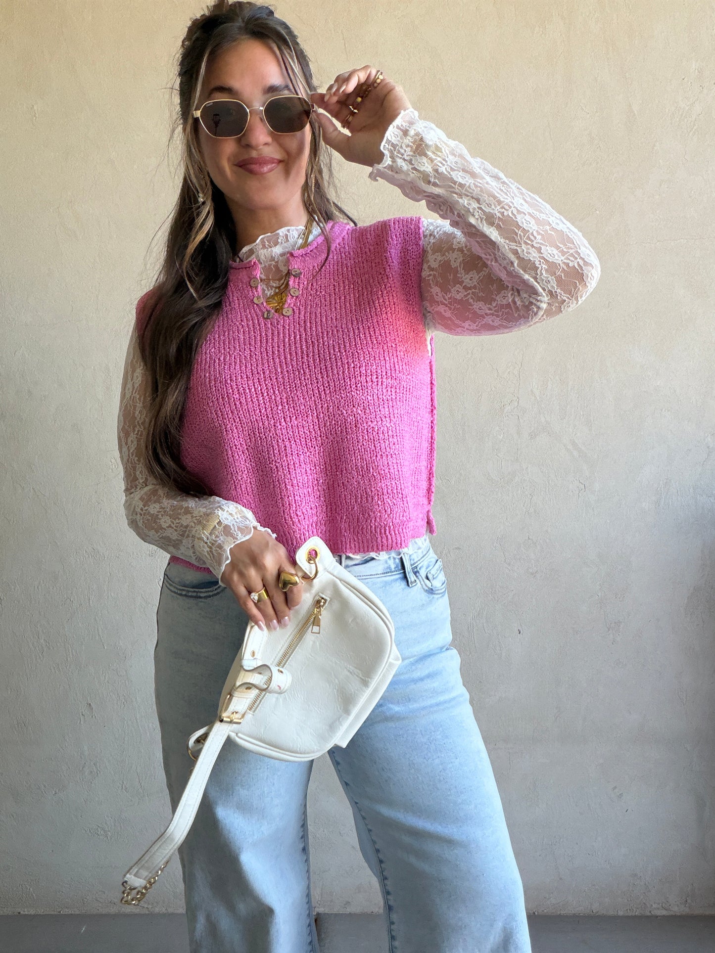 Candace V-Neck Top in Pink