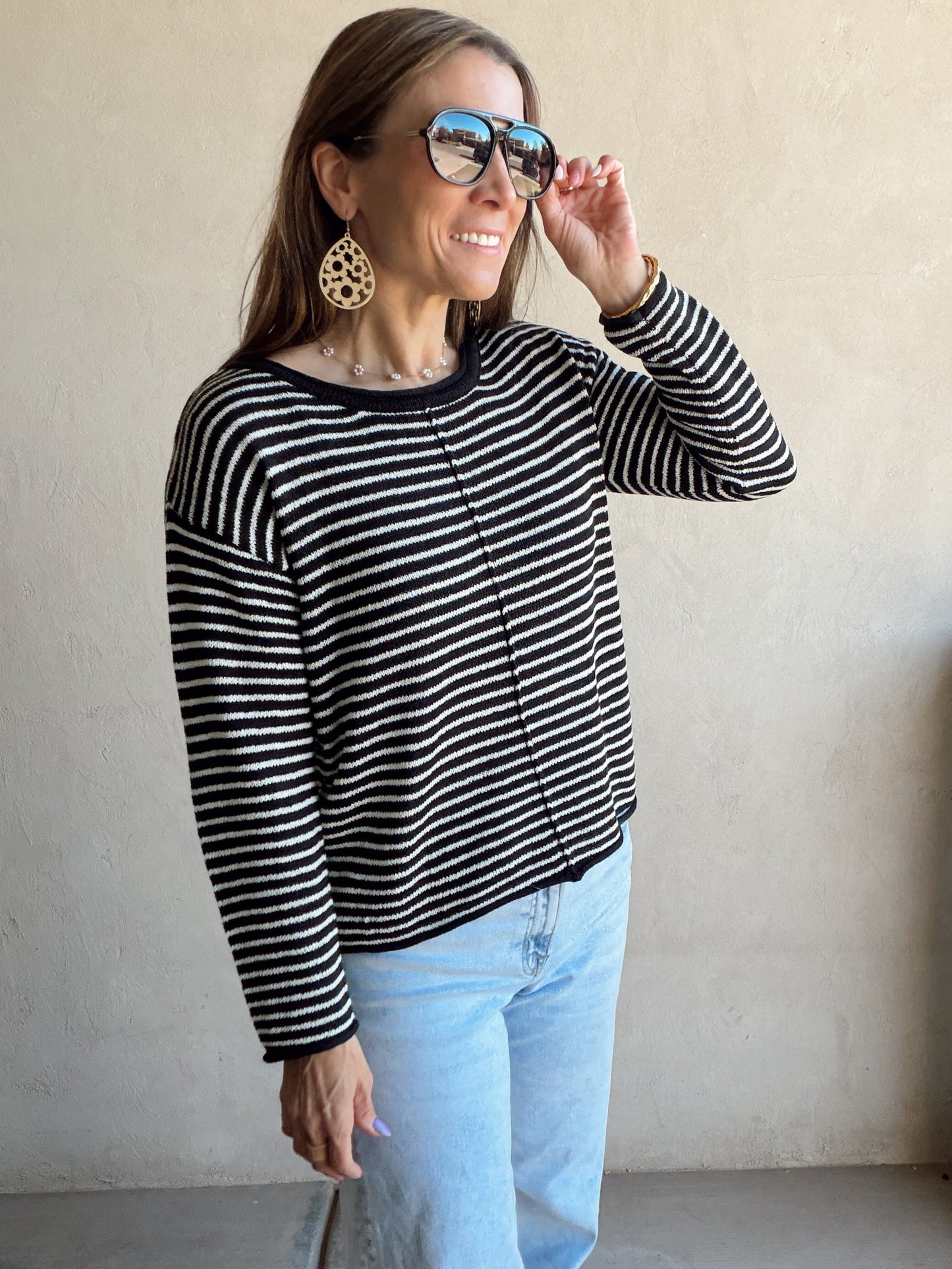 Maddie Stripe Sweater in Black & Ivory