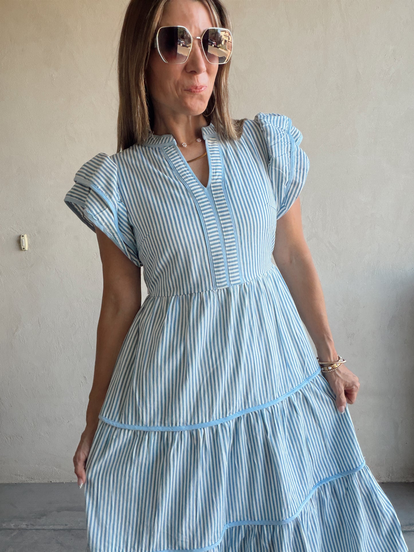 Cecilia Striped Dress in Blue & White