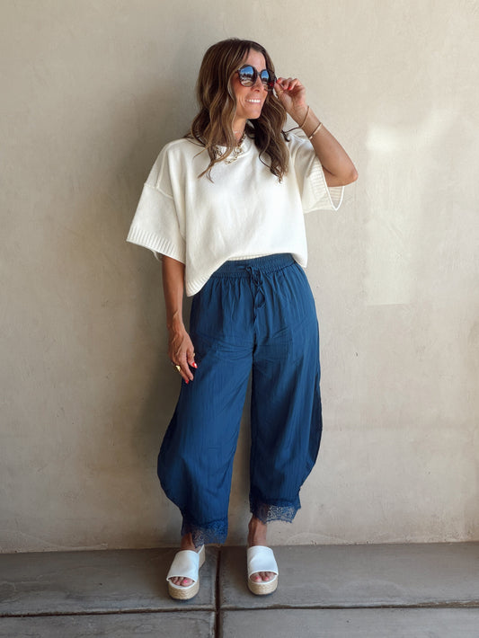 Bella Lace Detailed Pants in Blue