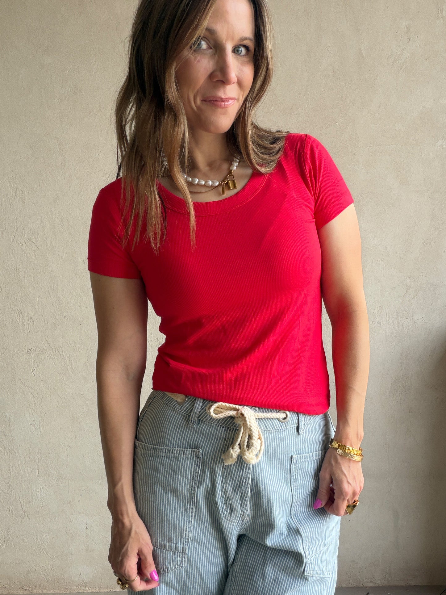 Sonny Ribbed Top in Red