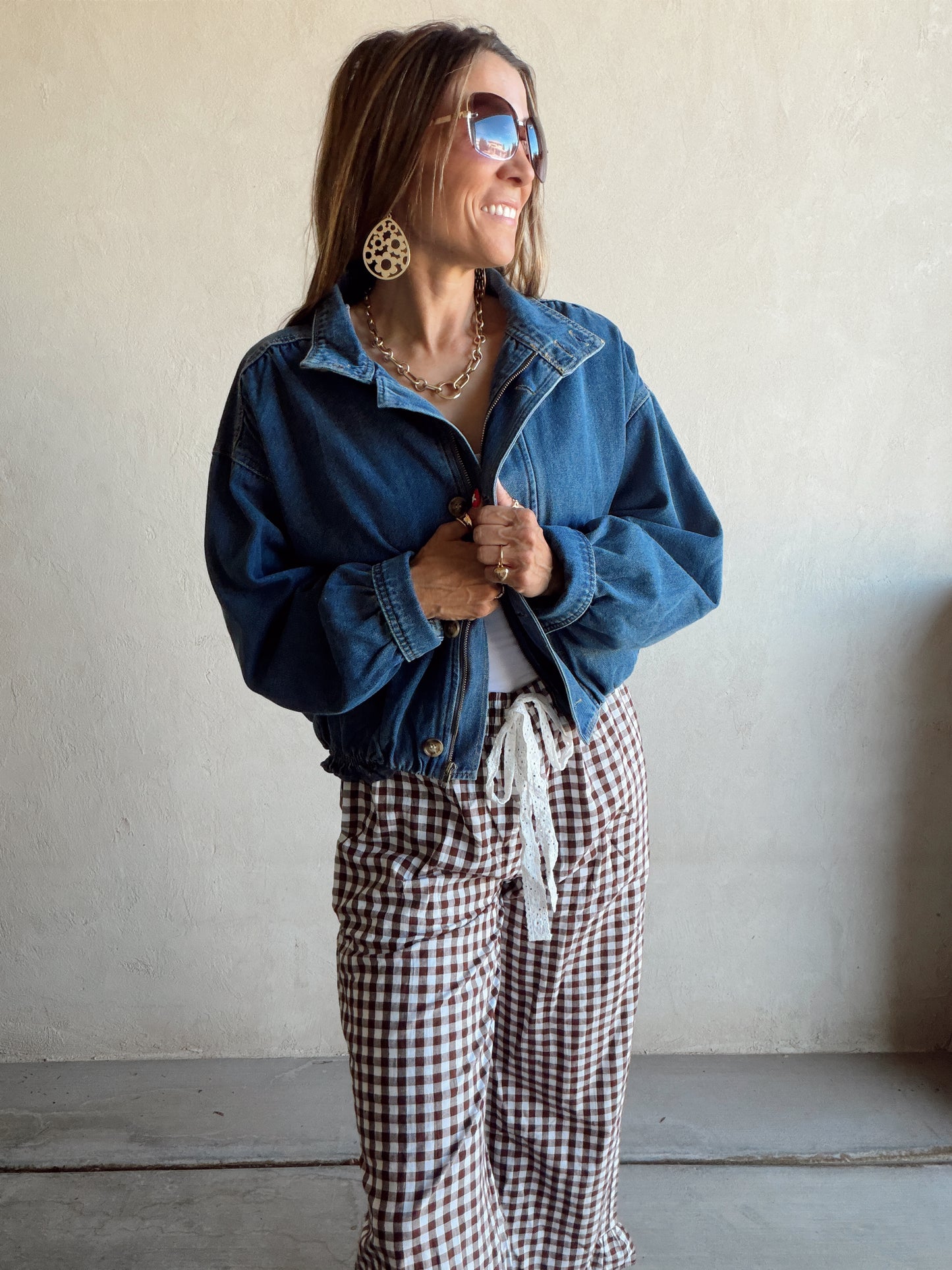 Heather Bomber Jacket in Medium Wash Denim