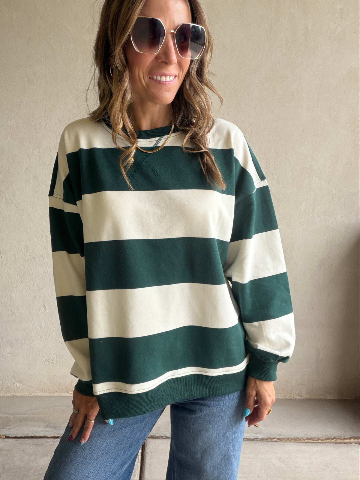 Jada Sweatshirt in Hunter Green & Cream